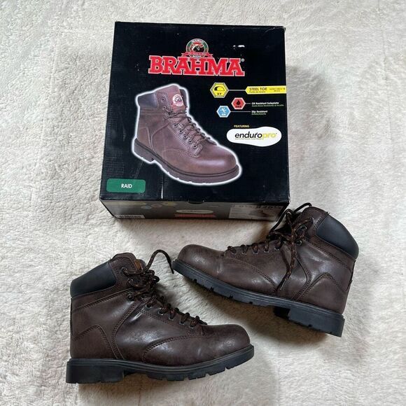 Brahma Mens Steel Toe Brown Lace Up Work Oil Slip Resistant Boots - Picture 1 of 6